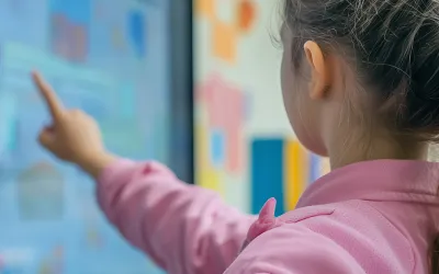 Alumna en clase haciendo actividades PDI