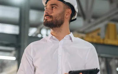 Hombre mostrando la labor que hace un ingeniero industrial