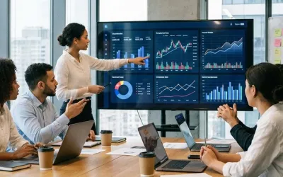Equipo analizando los indicadores de la empresa en una reunión