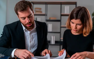 Abogado enseñando a su cliente el recurso de suplicación
