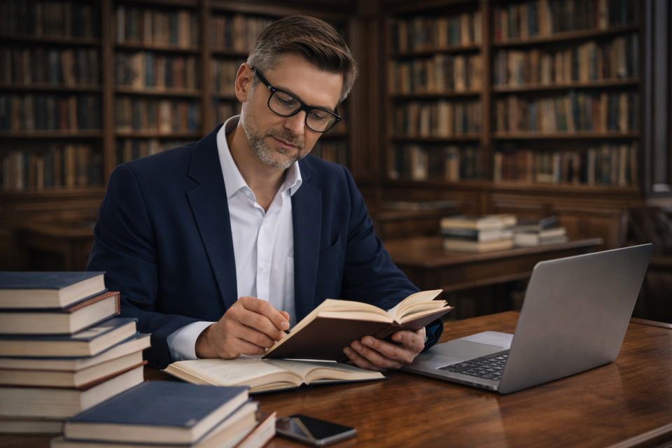 Profesor leyendo